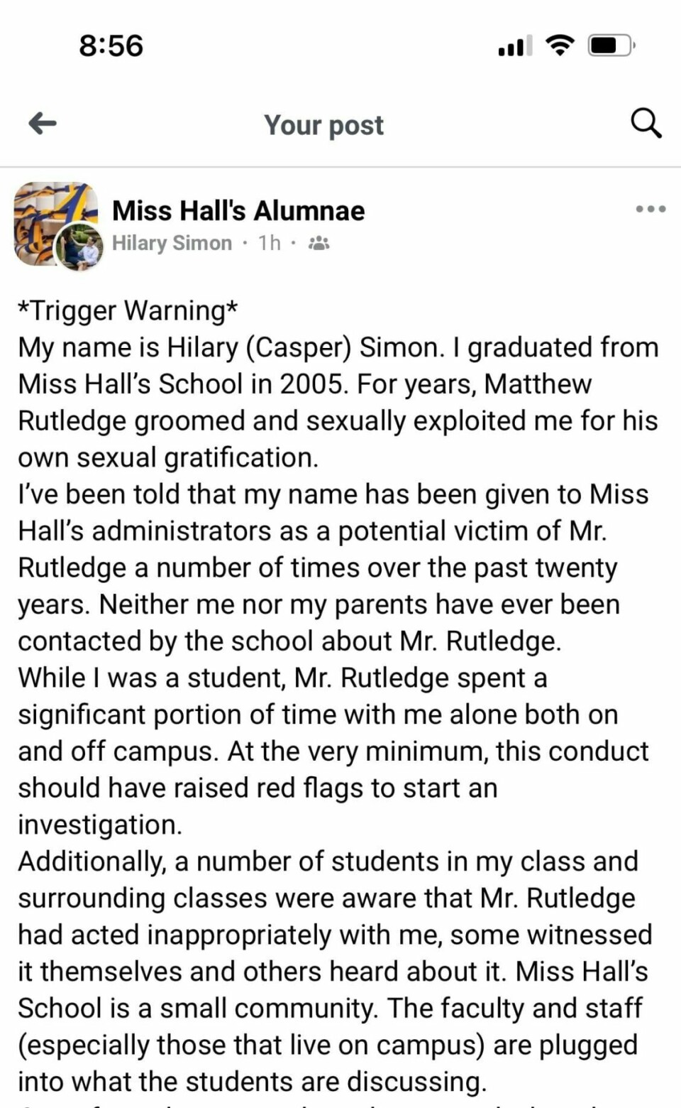 Kristin Rutledge Another Miss Hall's School alumna alleges sexual exploitation by ...